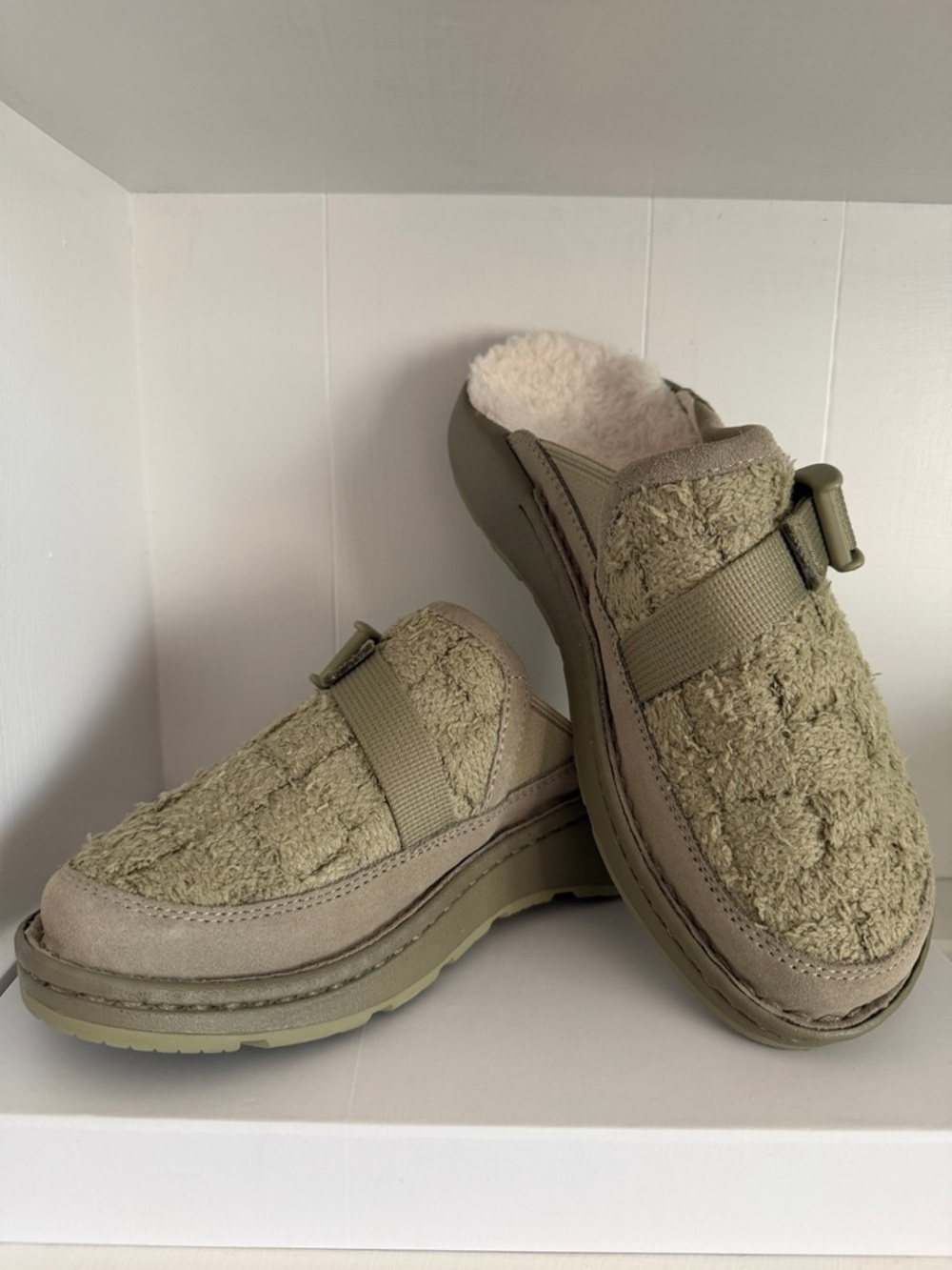 Chaco Olive Green Shearling-Lined Slip-On Clog
